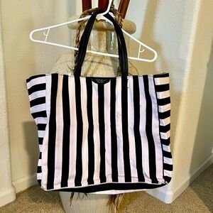 Victoria's Secret Black and Pink Striped Tote